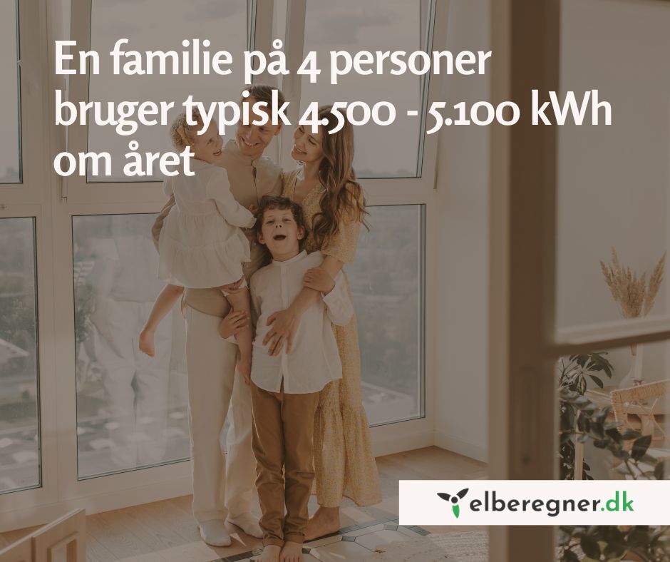 en familie på 4 bruger typisk 4.500 - 5.100 kWh om året i strøm